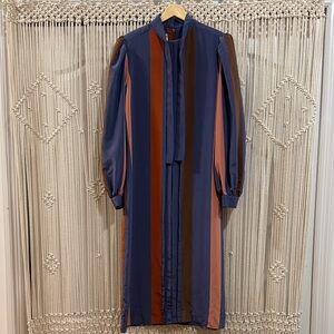 Lawrence Greer Vintage Long-Sleeve Vertical Stripe Midi Dress